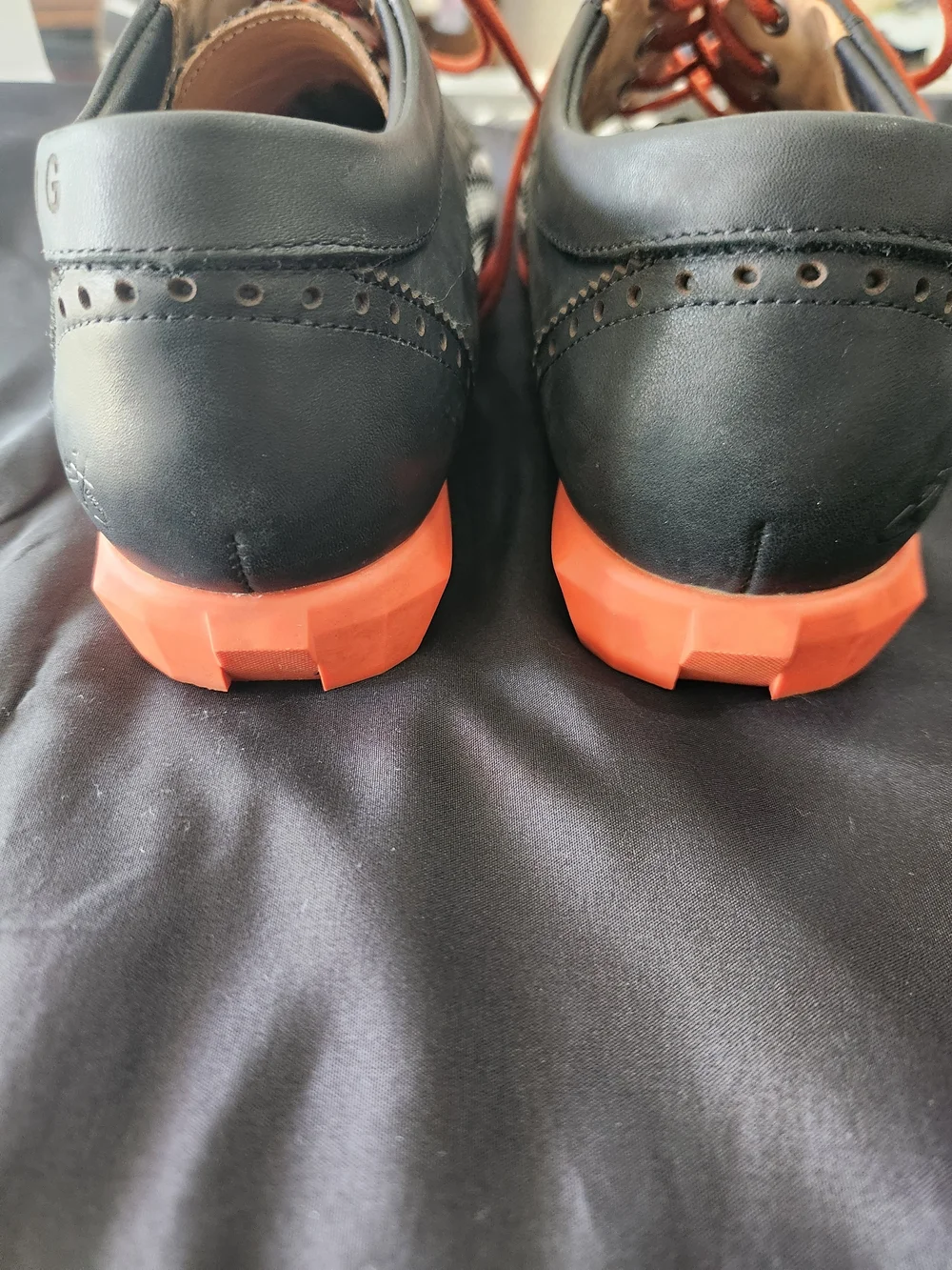 John Fluevog Black & Orange Knit Wingtip Sneakers